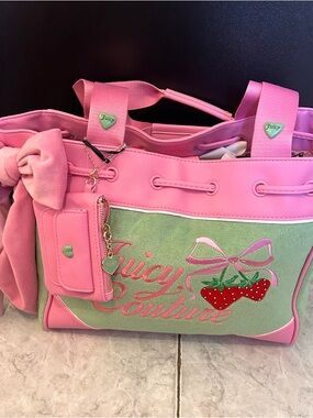Juicy Couture Green Retro Strawberry Daydreamer Tote Bag NWT